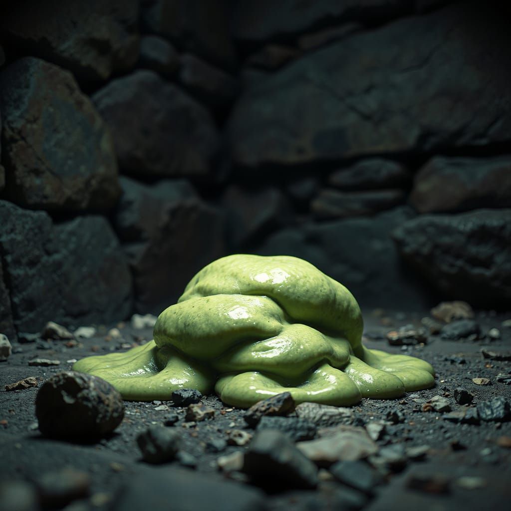 Sinister Green Ooze Blob in a Dark Dungeon