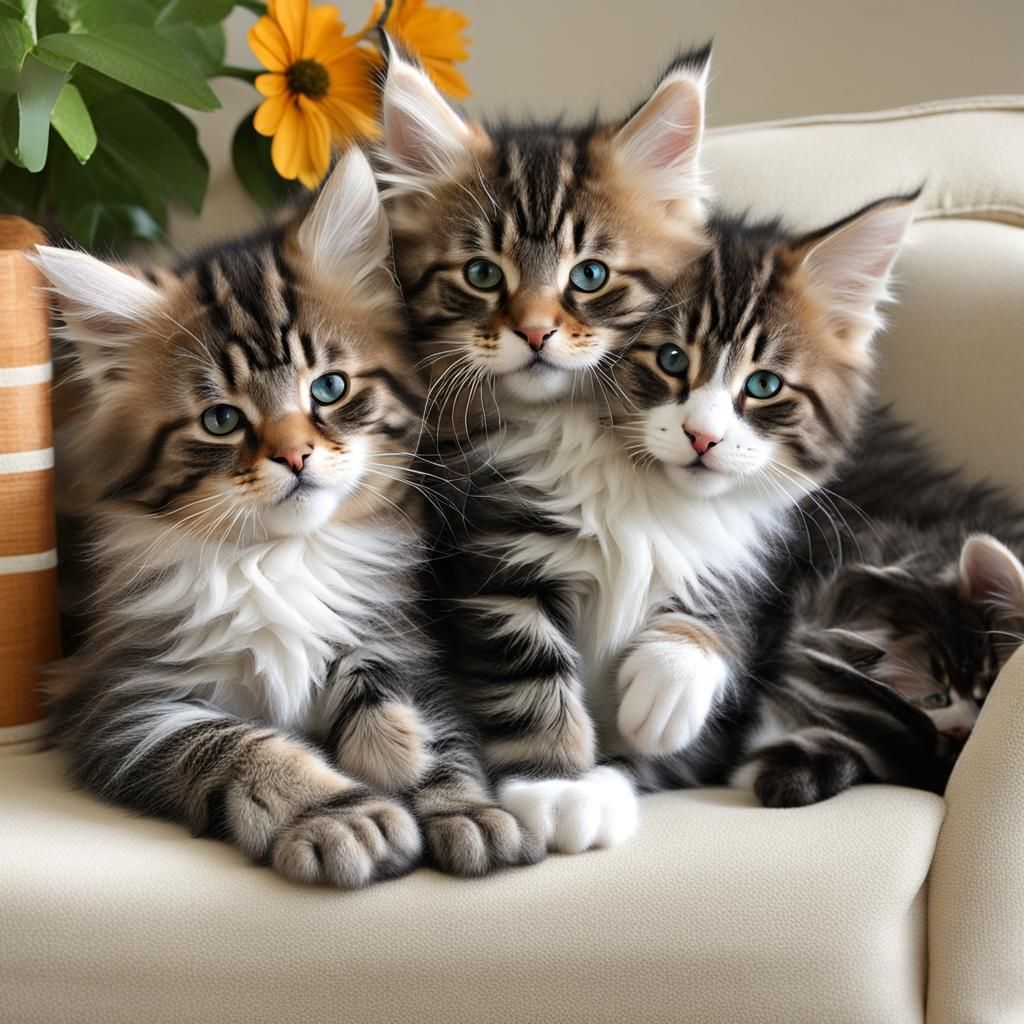 Peaceful Sleep: Maincoon Kittens in Cozy Home