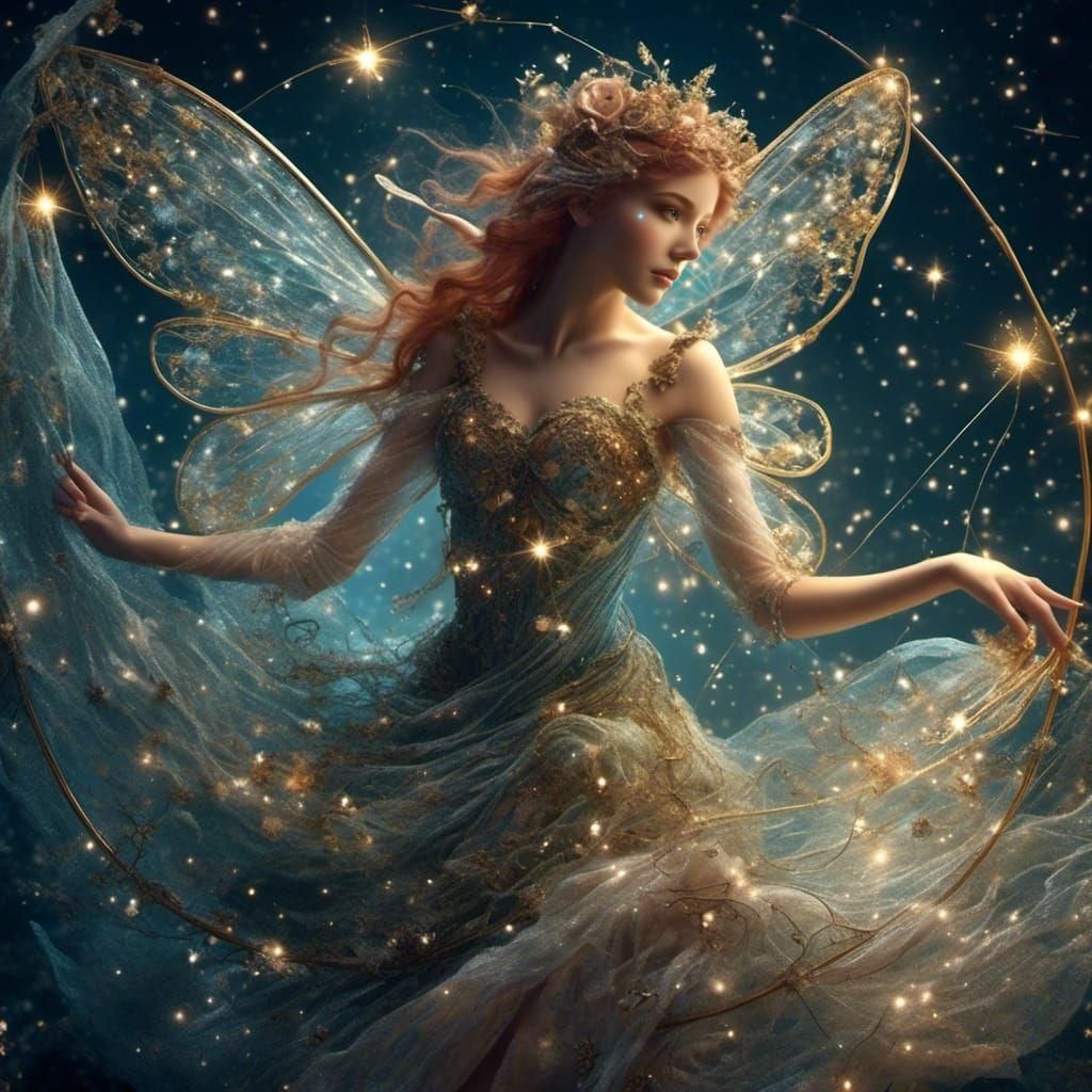 Hyperrealistic Fairy Weaving a Starry Net