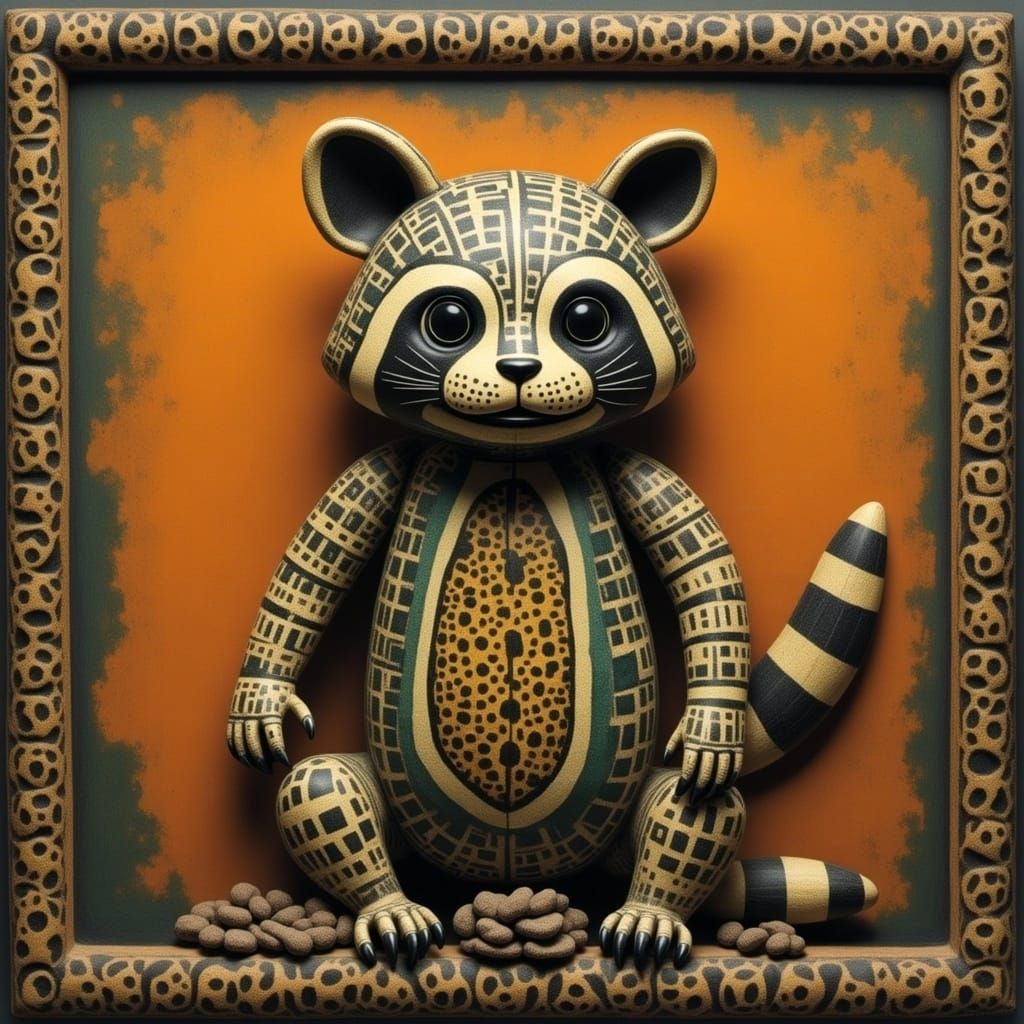 Ornate Raccoon Doll with Diamond Pattern