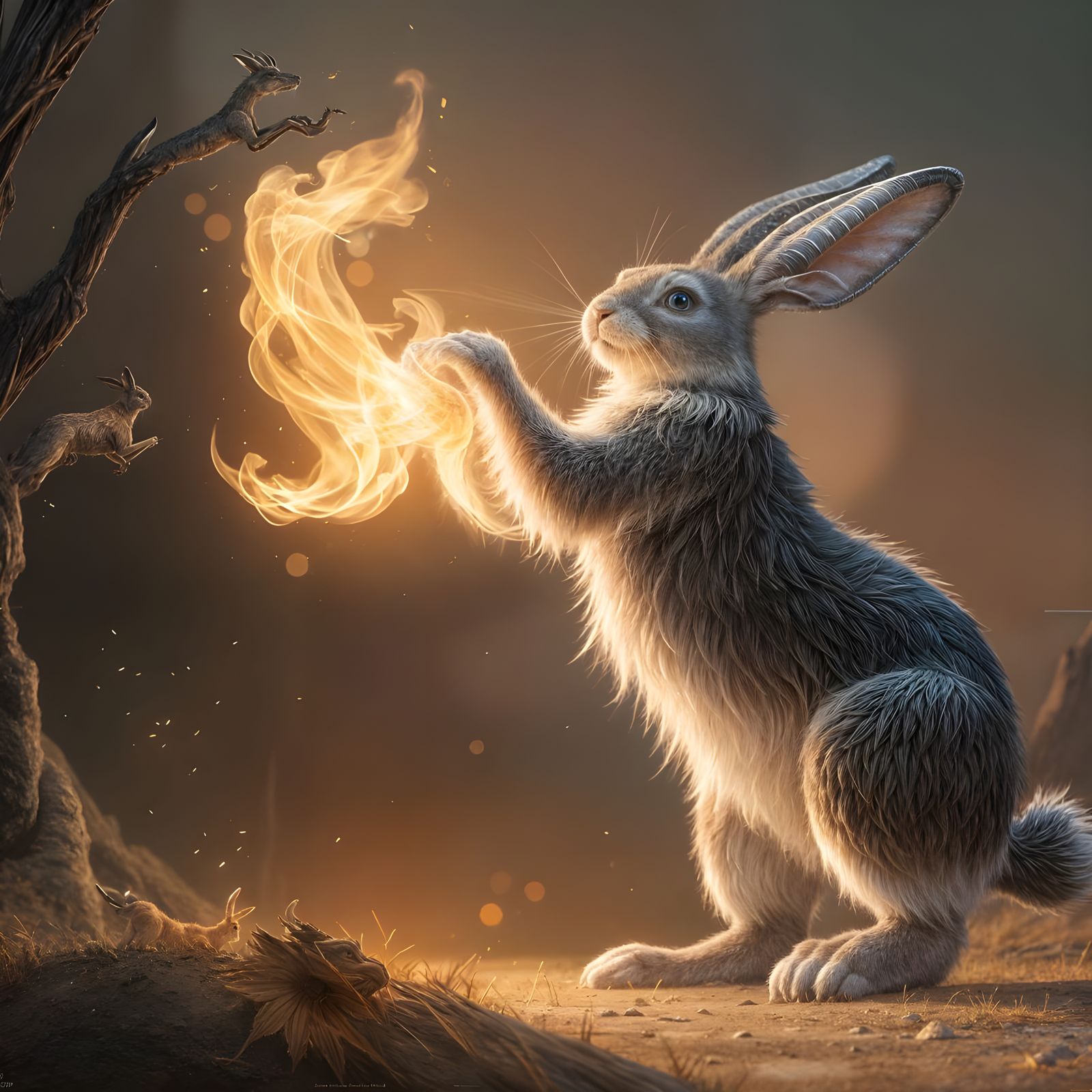Fire-Breathing Rabbit in Elegant Digital Art