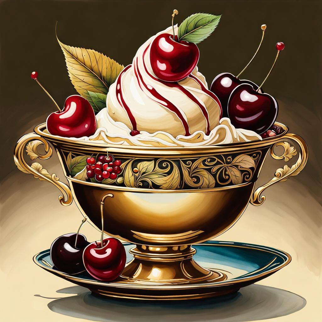 Magical Ice Cream Sundae Illustration in Storybook Style