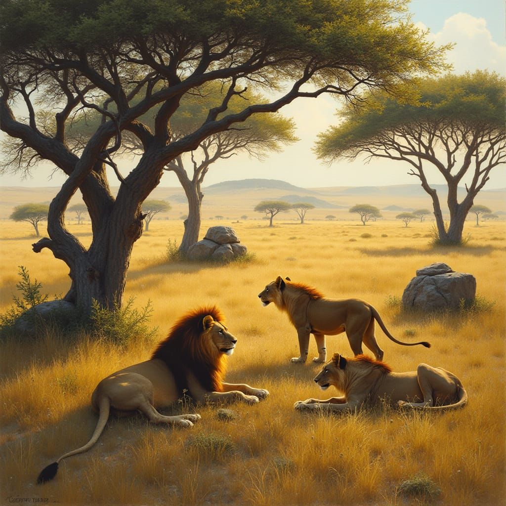 Savannah Lions at Rest in Golden Light