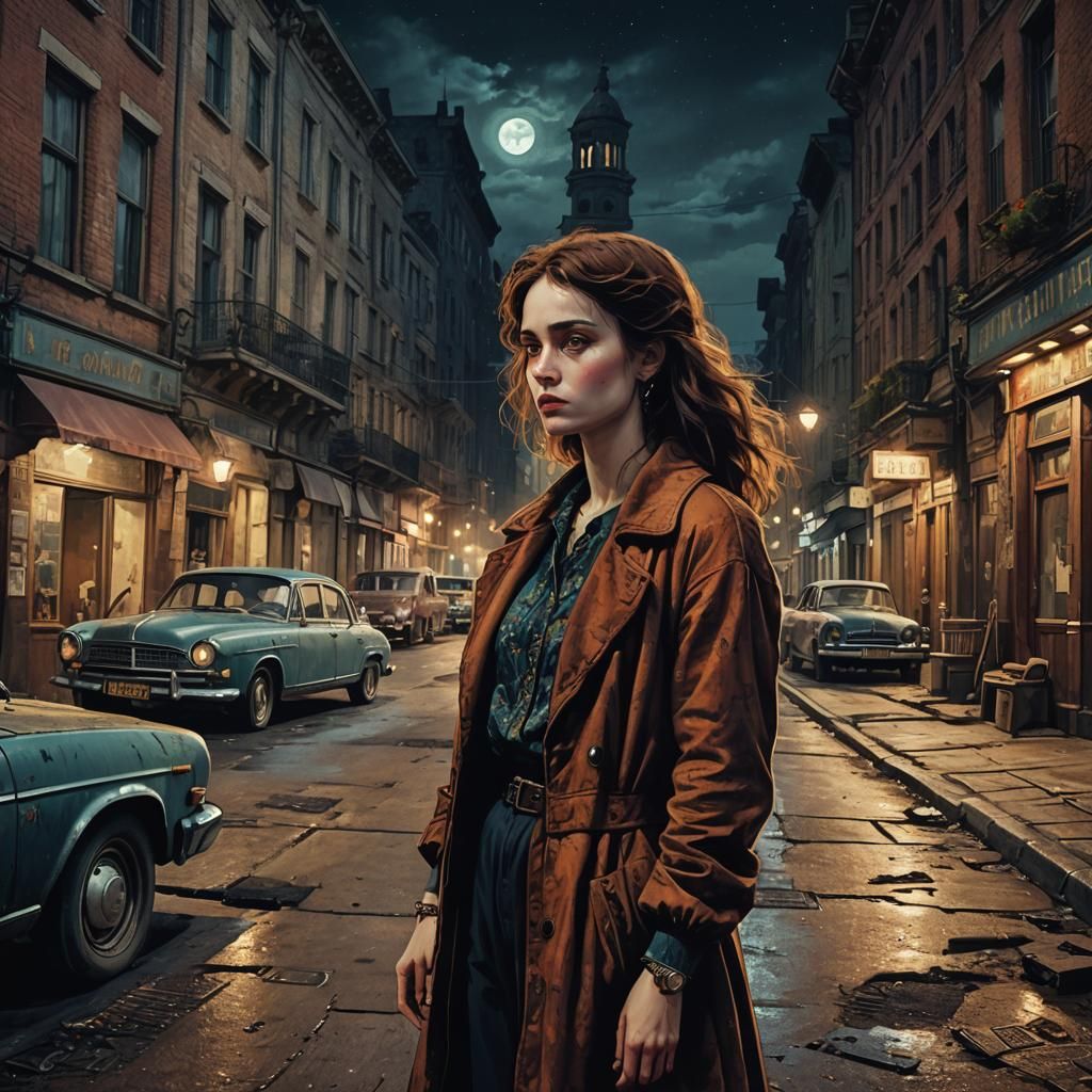 Urban Fantasy: Woman in Cityscape, Digital Art