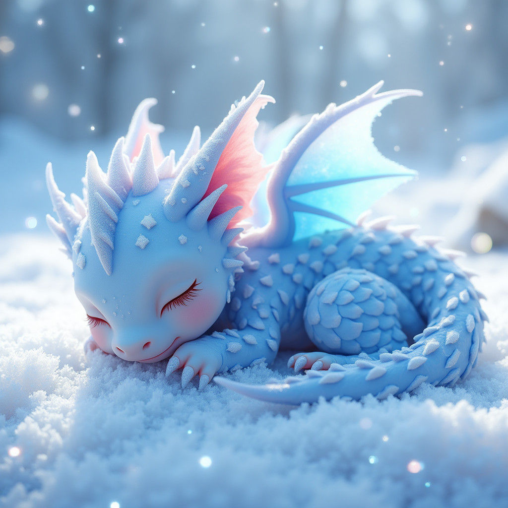 Baby Ice Dragon Sleeping: 3D Anime Art