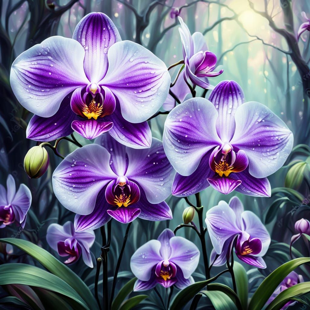 Ethereal Orchid in Mystical Forest: Hyperrealistic Digital A...
