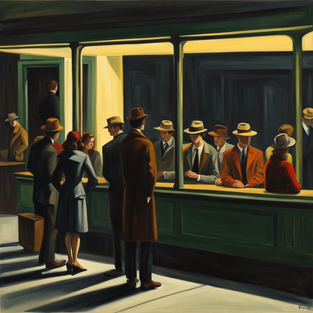 Young People Waiting in Hopper Style