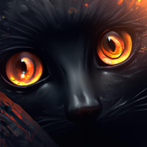 Black Cat with Orange Eyes: Fantasy Art
