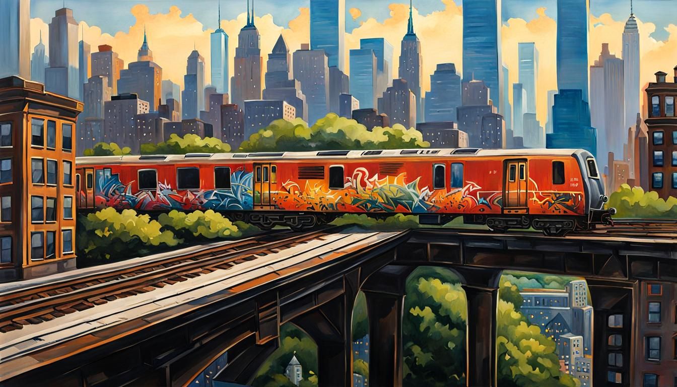 Graffiti Train in Impressionistic Gouache Style
