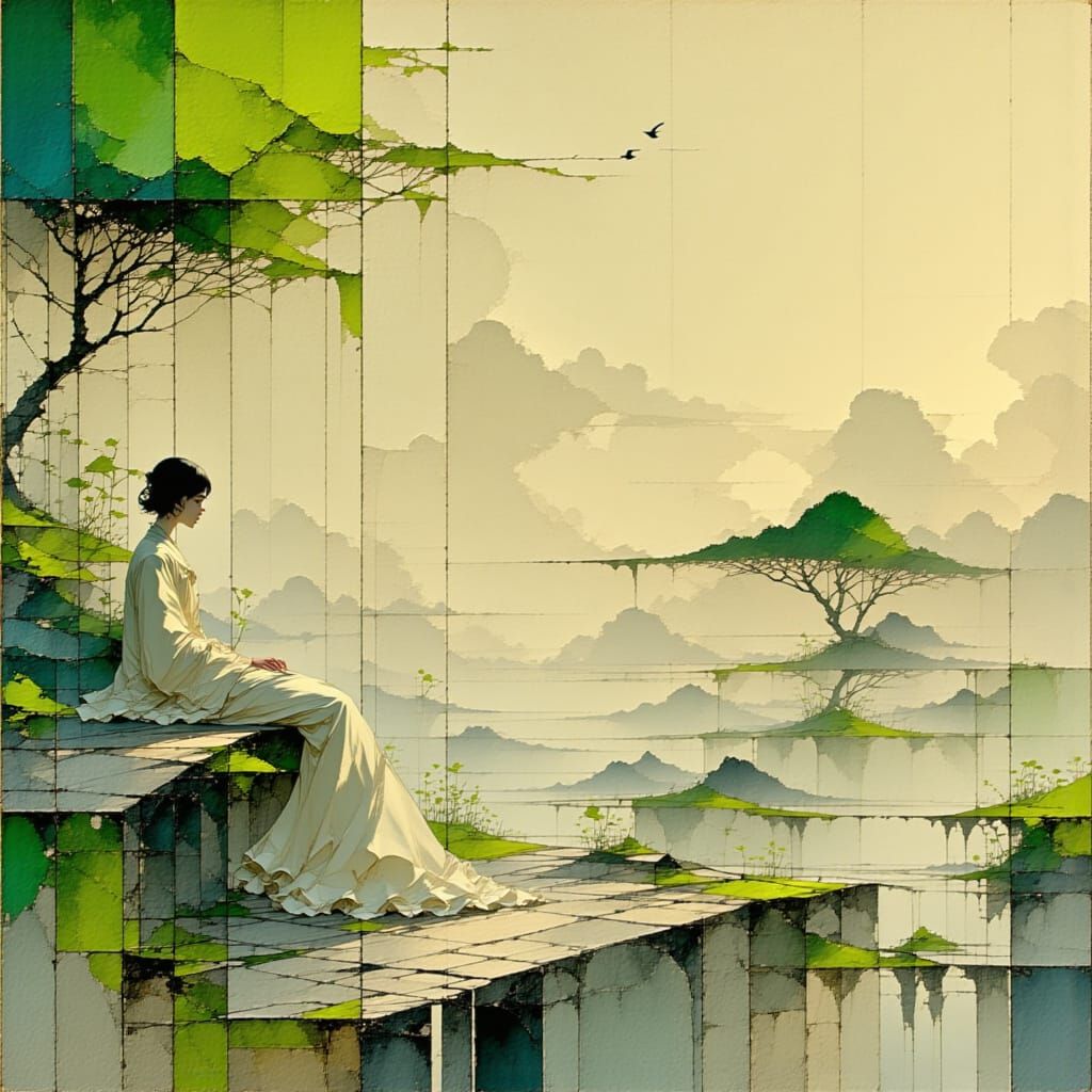 Ethereal Woman in Serene Landscape