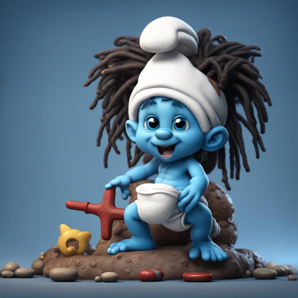 Baby Smurf with Mohawk Playing with Toys