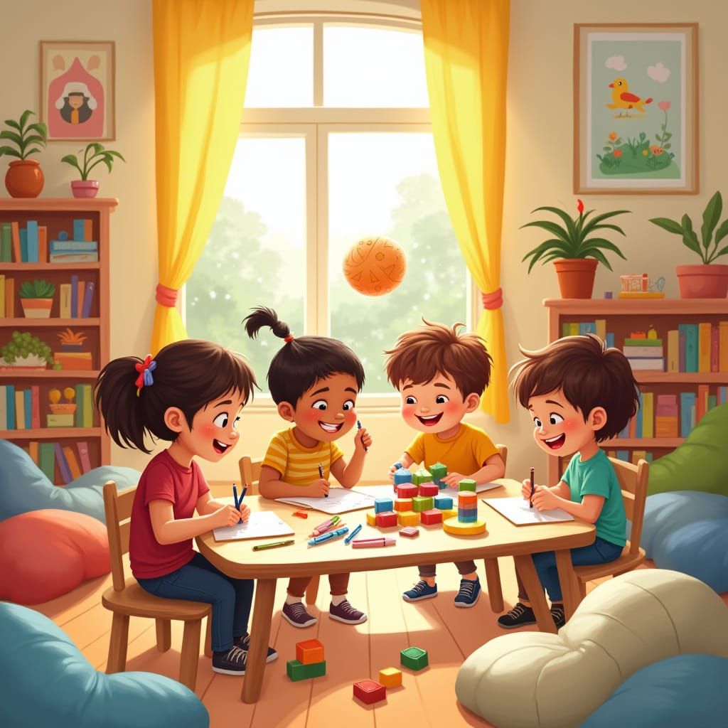 Cozy Indoor Playroom Scene in Whimsical Style