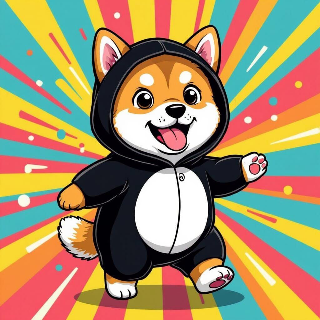 Shiba Inu Puppy in Penguin Costume, Pop Art