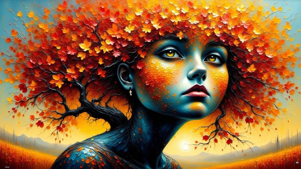 Tree Face in Impasto Oil Painting Style