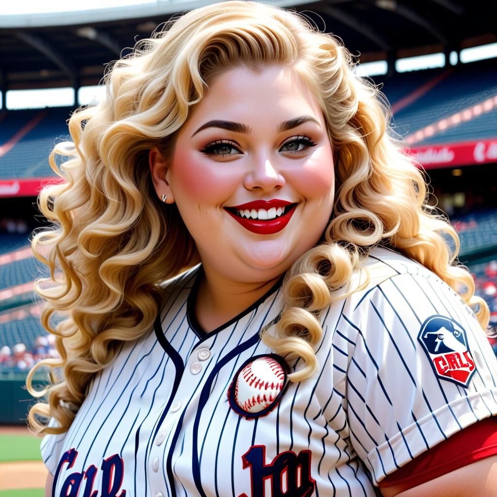 Curvaceous Woman in Baseball Uniform
