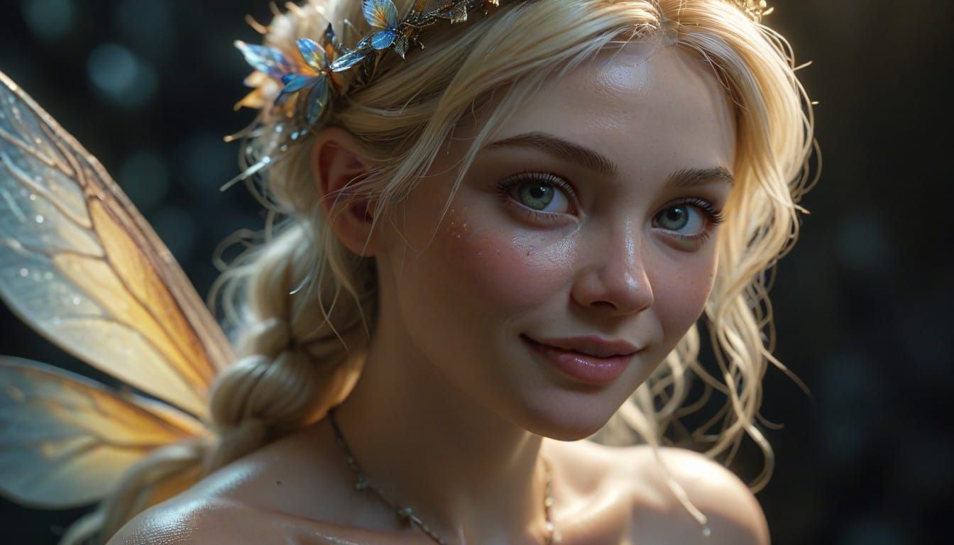 Stunning Blonde Fairy Portrait in Photorealistic Fine Art
