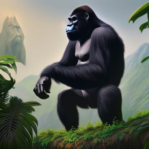 Detailed Gorilla Matte Painting in Deep Color