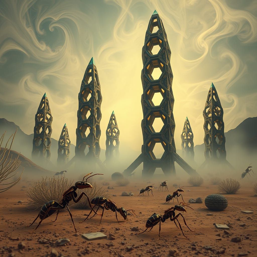 Iridescent Ants Build Geometric Structures in Desert