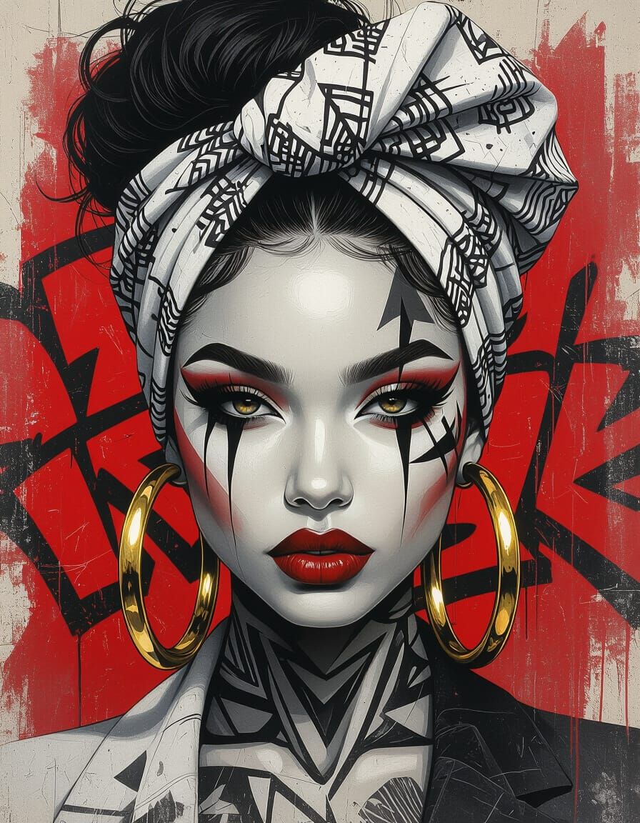 Graffiti Model Portrait in Charcoal Drawing Style