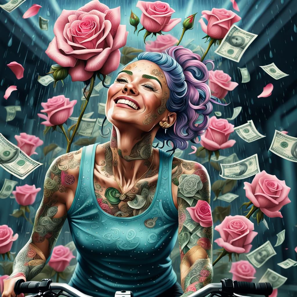 Woman on Exercise Bike in Comic Book Style