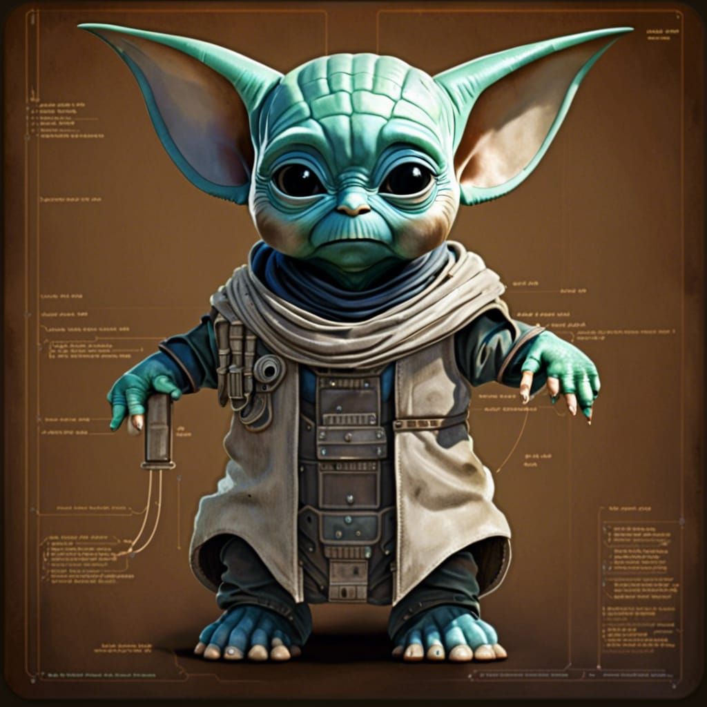 Steampunk Bionic Baby Yoda Blueprint in High Detail