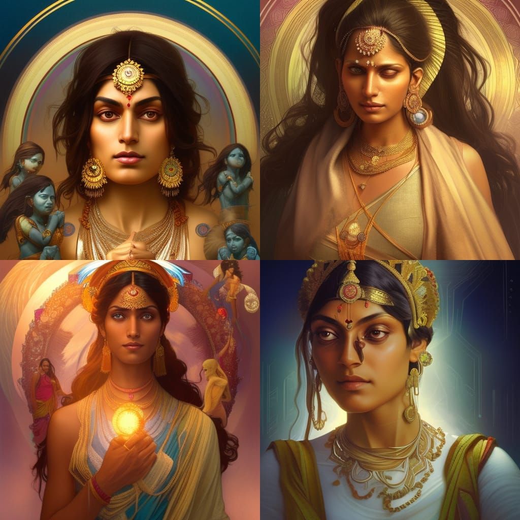 Modern Indian Goddess with Technology and Angels