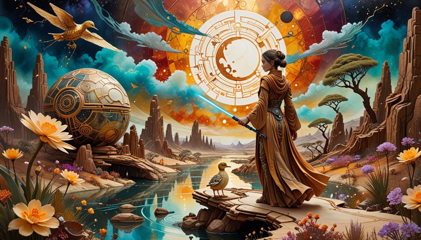 Jedi Trainee in Surrealist Oasis: Mixed Media