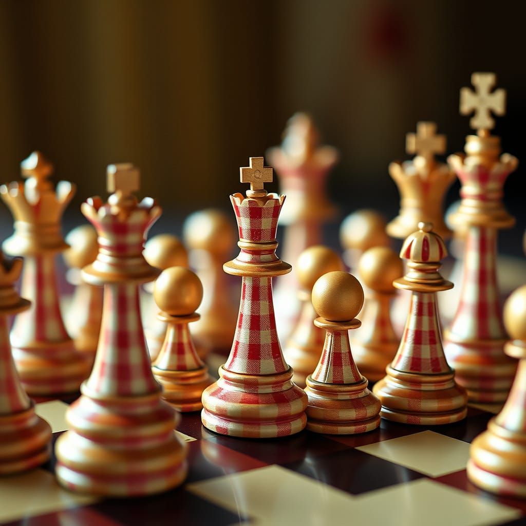 Ethereal Chessboard Landscape in Soft Feminine Style