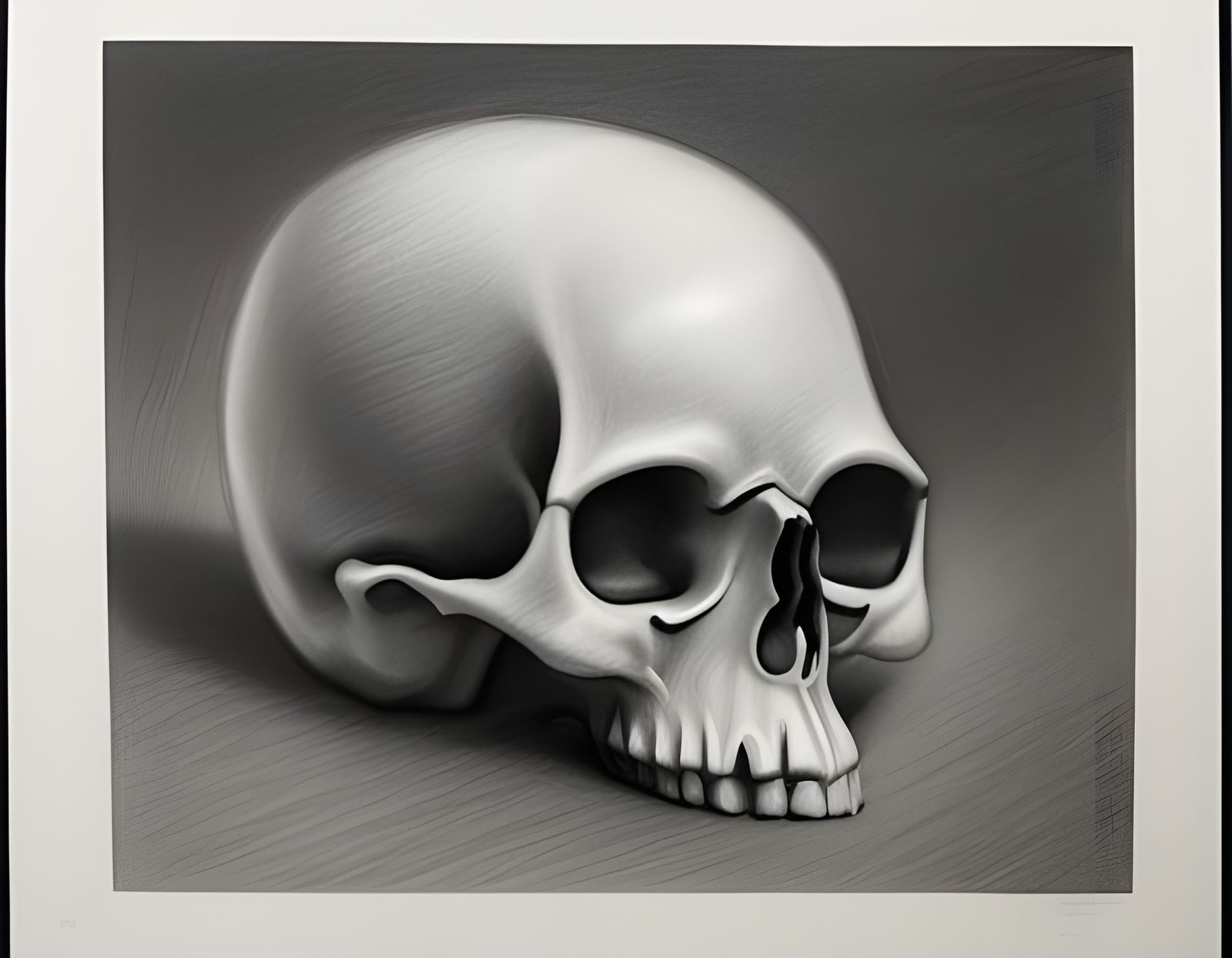 Hyperrealistic Skull in Charcoal Drawing