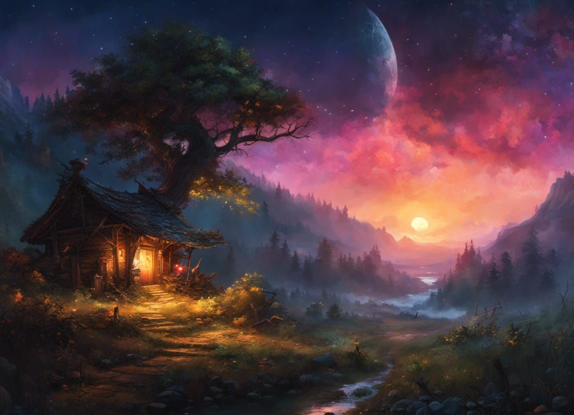 Enchanting Nighttime Fantasy Art in 8K Resolution