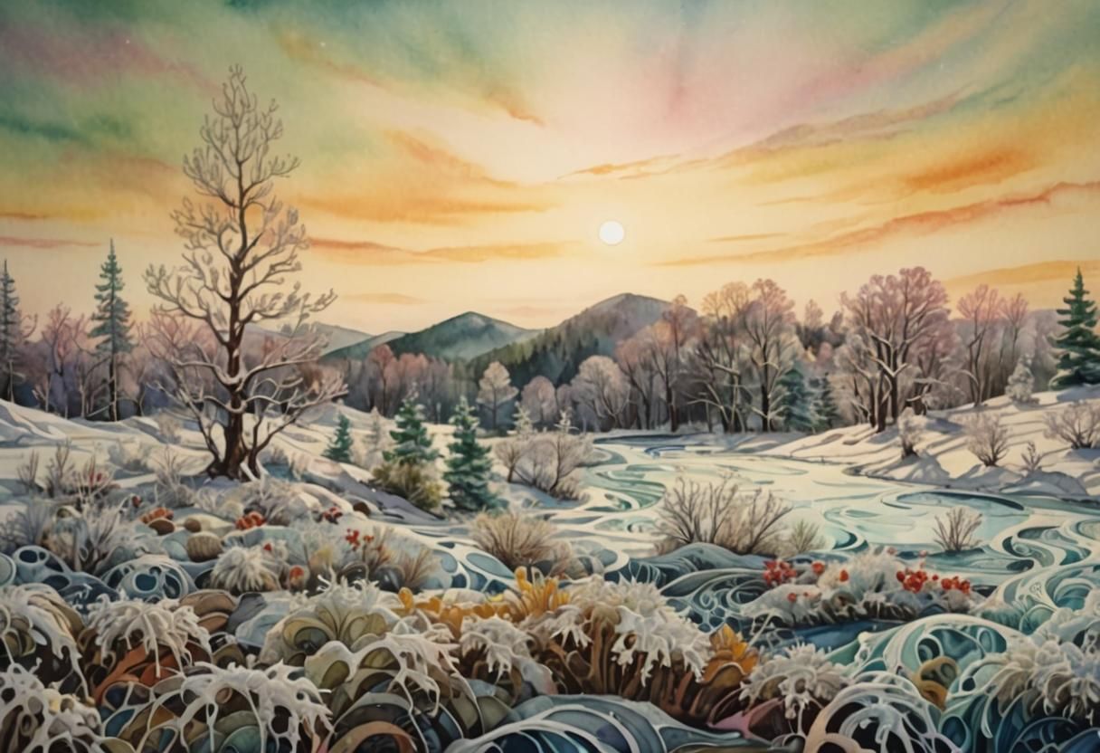 Colorful Frozen Landscape with Swirling Fractals