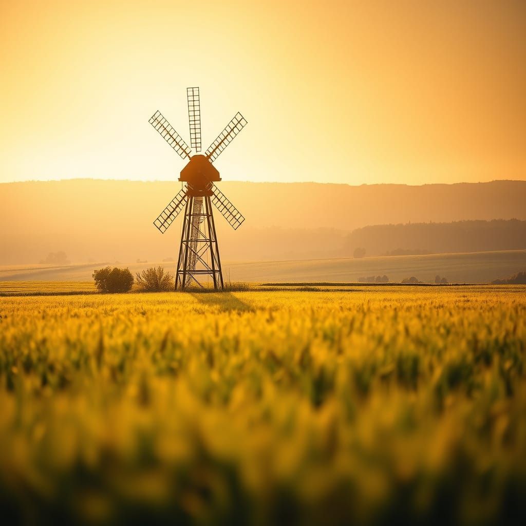 Serene Windmill in Golden Light