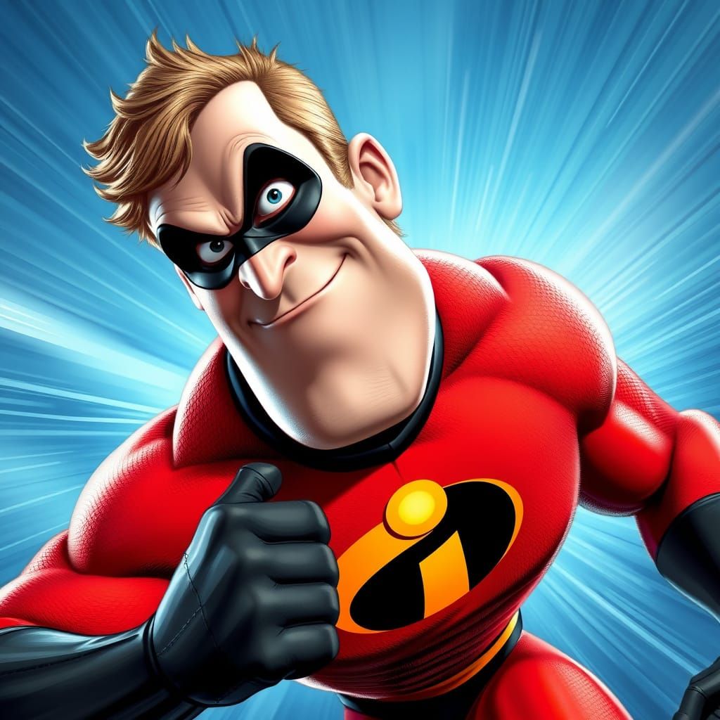 Dynamic Superhero Portrait of Mr. Incredible in Vibrant Styl...