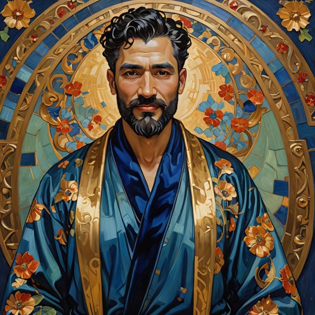 Latino Man in Art Nouveau Impressionist Painting