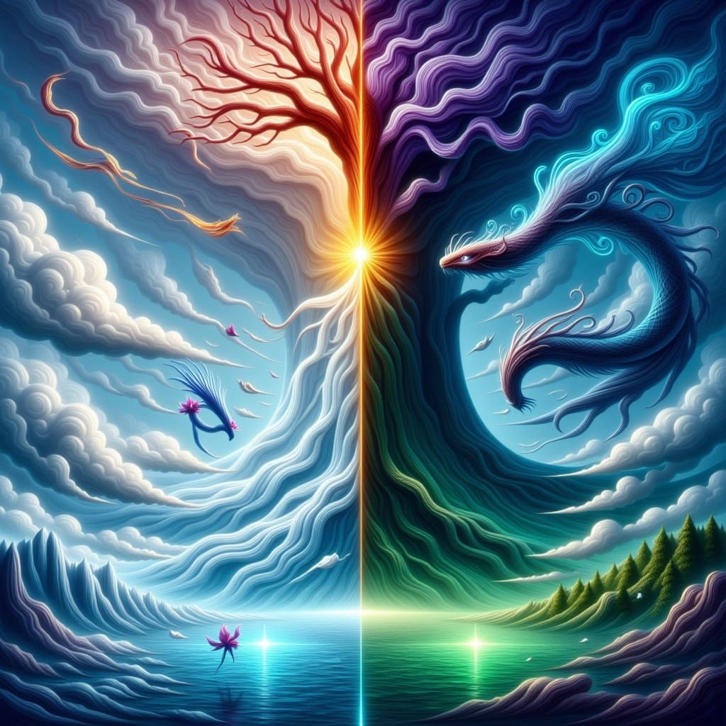 Colossal Tree Struck by Lightning with Ice and Swamp Dragons