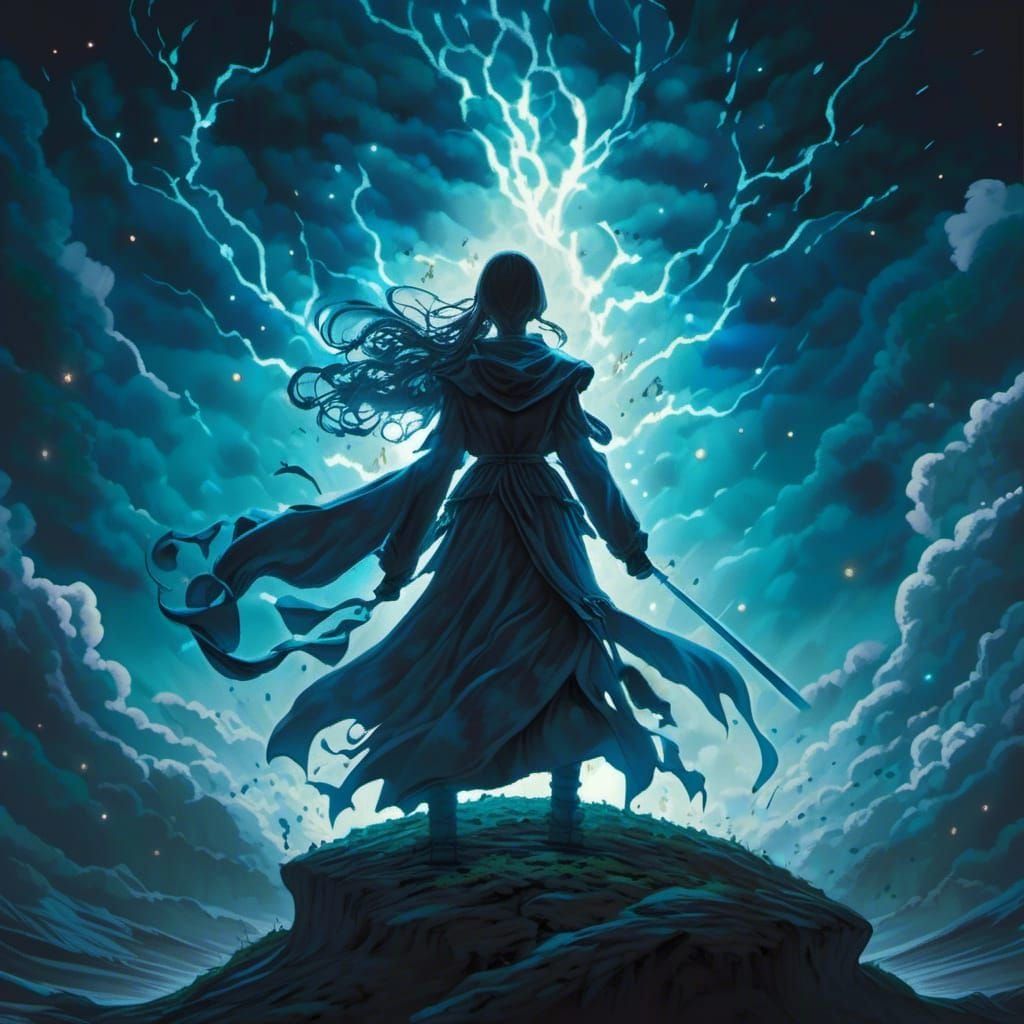 Anime Woman in a Violent Thunderstorm