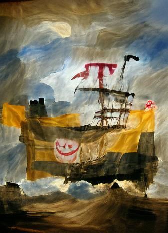 Pirate Ship on Stormy Seas in Maritime Art Style