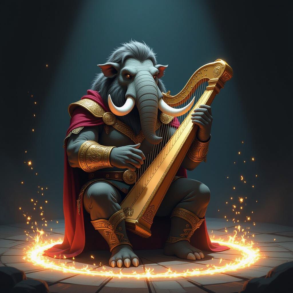 Mastodon Bard Performs on Stage in Fantasy Art