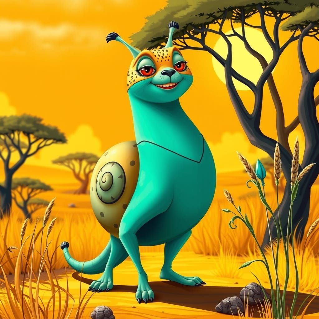 Fantastical Cheetah-Snail Hybrid in Vibrant Teal