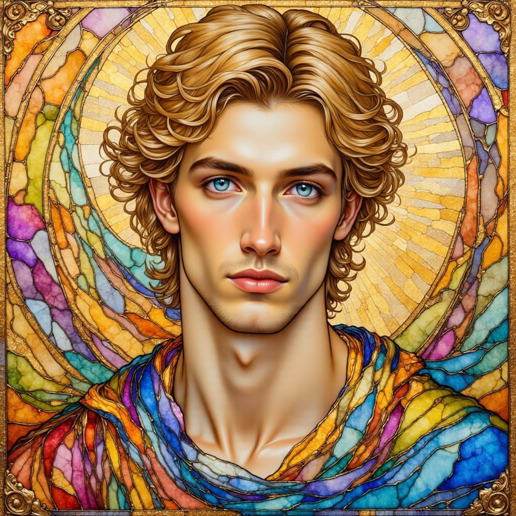 Rainbow Silk Man in Art Nouveau Style