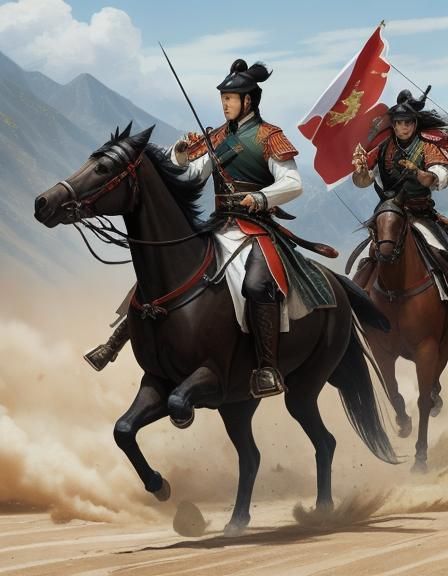 Cavalry Battle Scene in Traditional Chinese Style