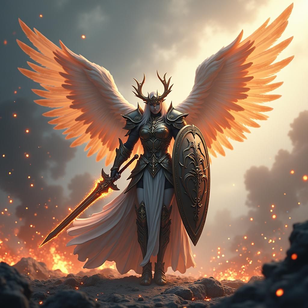 Armored Angel Warrior in Epic Battle: Anime 3D Art
