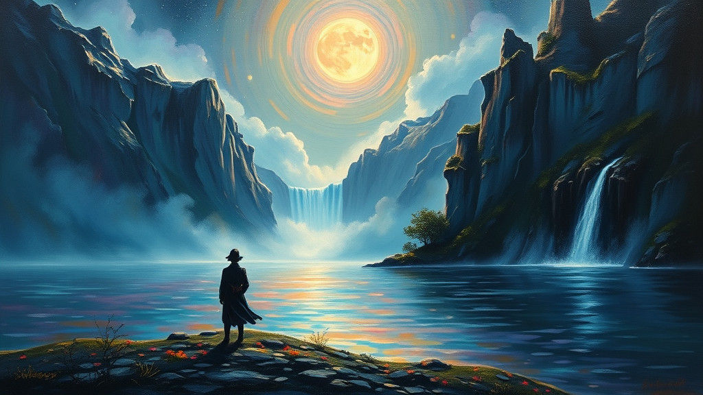 Mystical Landscape with Figure in Fluorescent Impasto Style