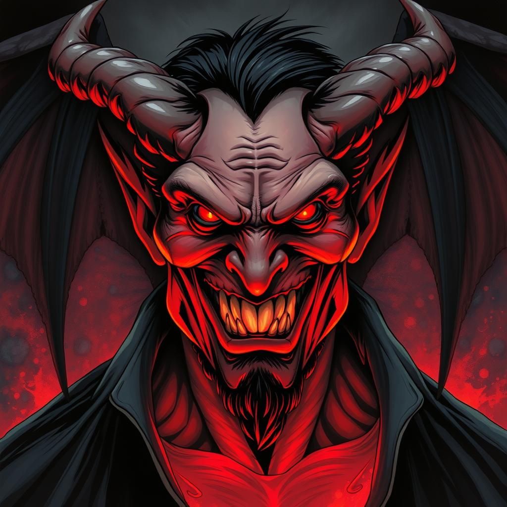 Demonic Portrait in Hell: Comic Book Art Style