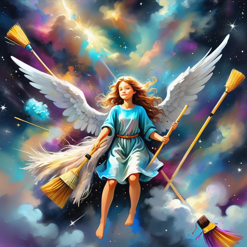 Angels Cleaning Space Junk: A Celestial Masterpiece