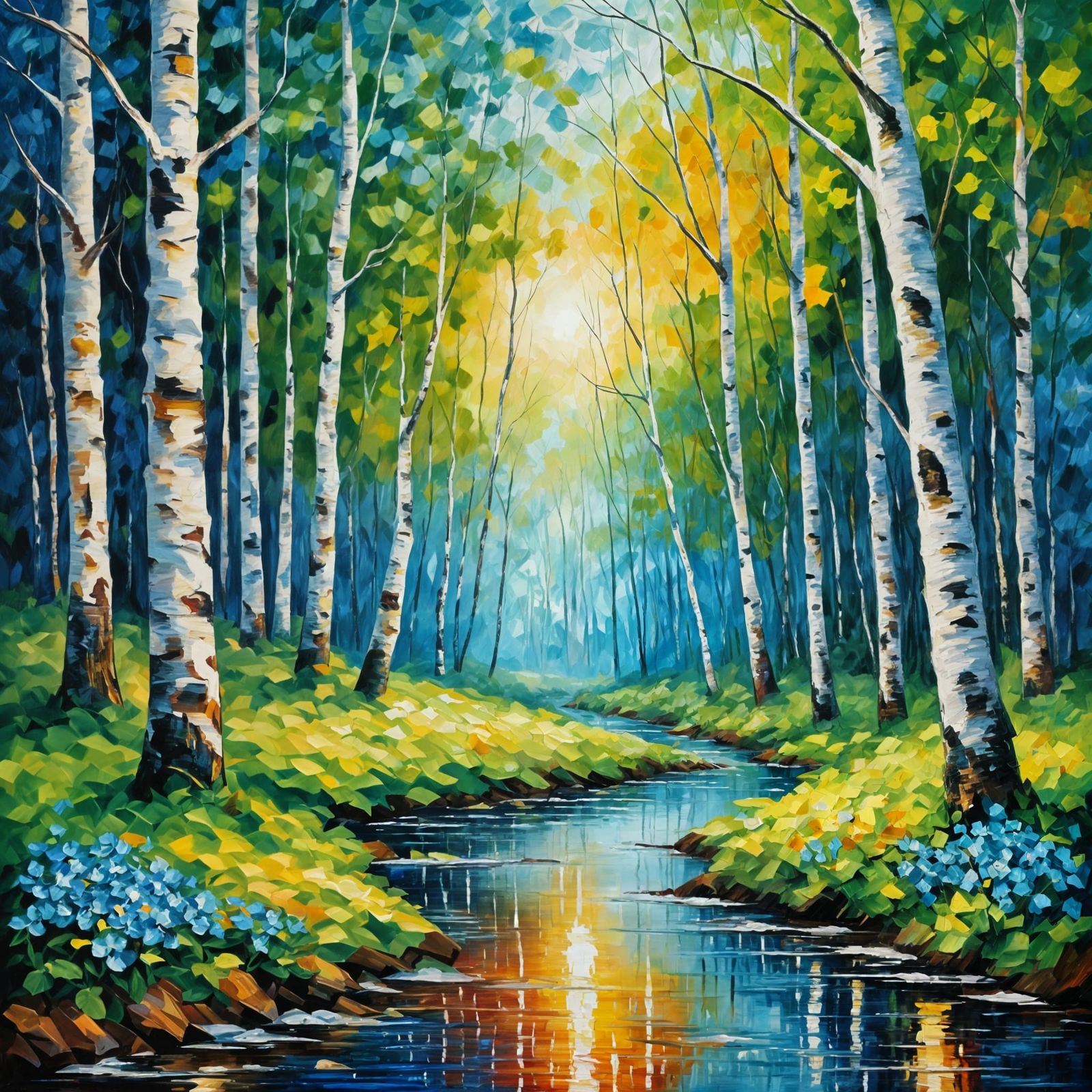 Serene Impasto Oil Painting of Birch Forest