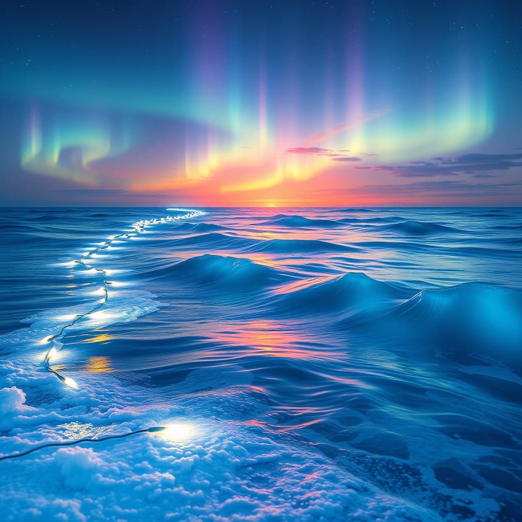 Ethereal Ocean Scene at Dusk with Aurora Borealis