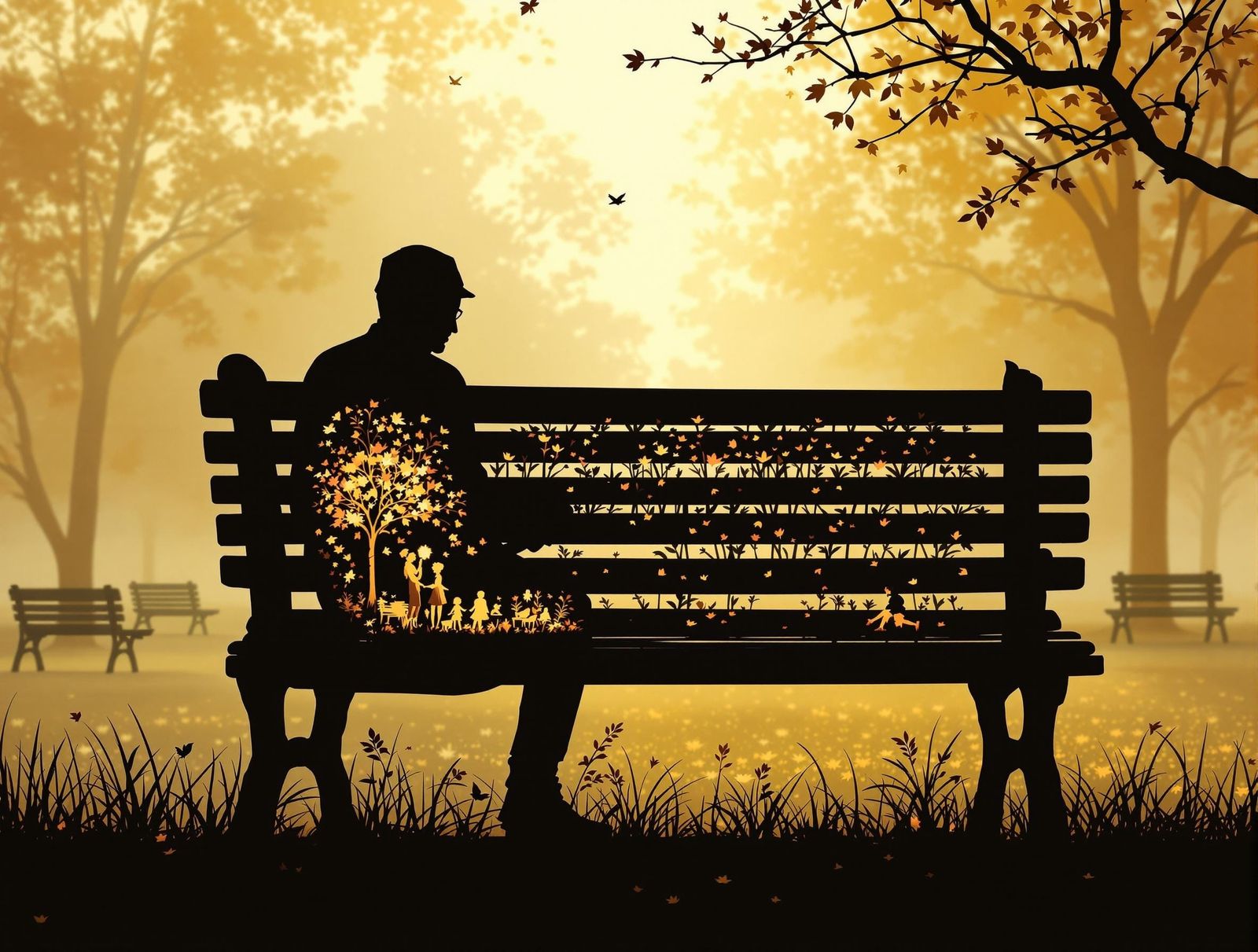 A Serene Park Bench Scene in Intricate Details