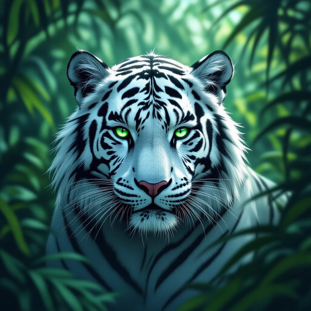 Majestic White Tiger Black Panther Fusion in Jungle