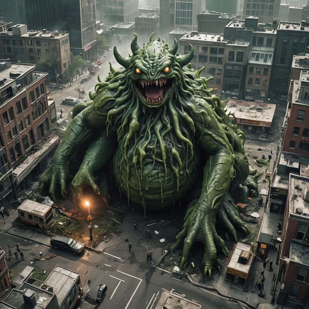 Giant Green Monster Causes Urban Chaos